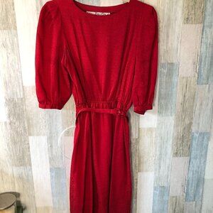 Vintage Pat Argenti Silk Blouson Dress Women's size 8 Red Puff Sleeves Belted